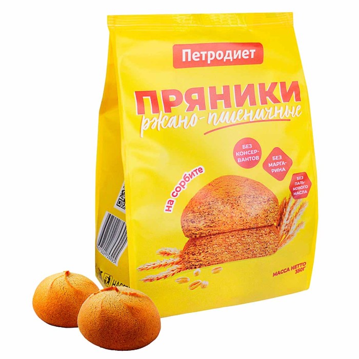 Пряники Петродиет ржано-пшеничные на сорбите 350гр м/у
