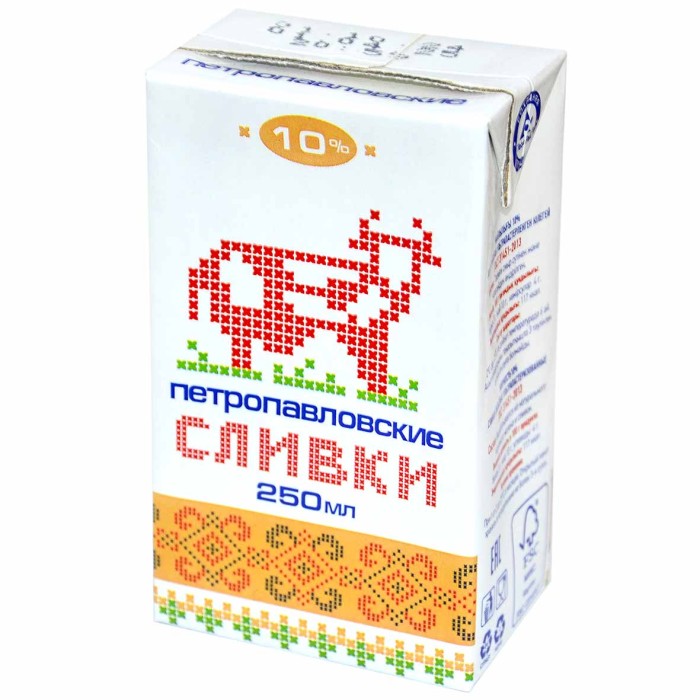 Сливки Петропавловские 10% 250мл т/п