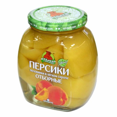 Персики Медведь любимый в сиропе 580мл ст/б