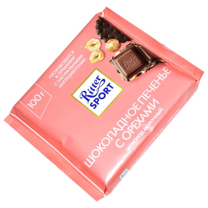 Шоколад Ritter Sport Молочный шоколадное печенье с орехами 100гр м/у