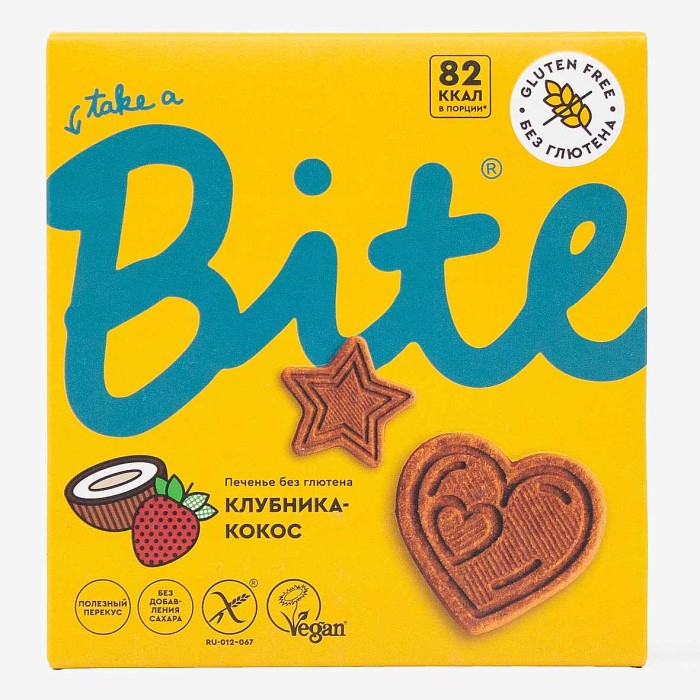 Печенье Bite клубника-кокос без глютена 115гр к/у