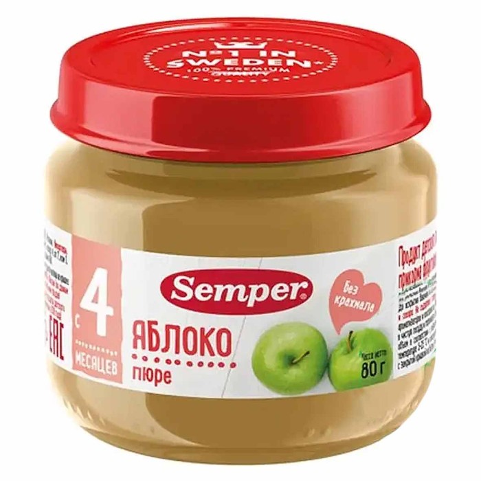 Пюре Semper яблоко 4+ 80гр ст/б