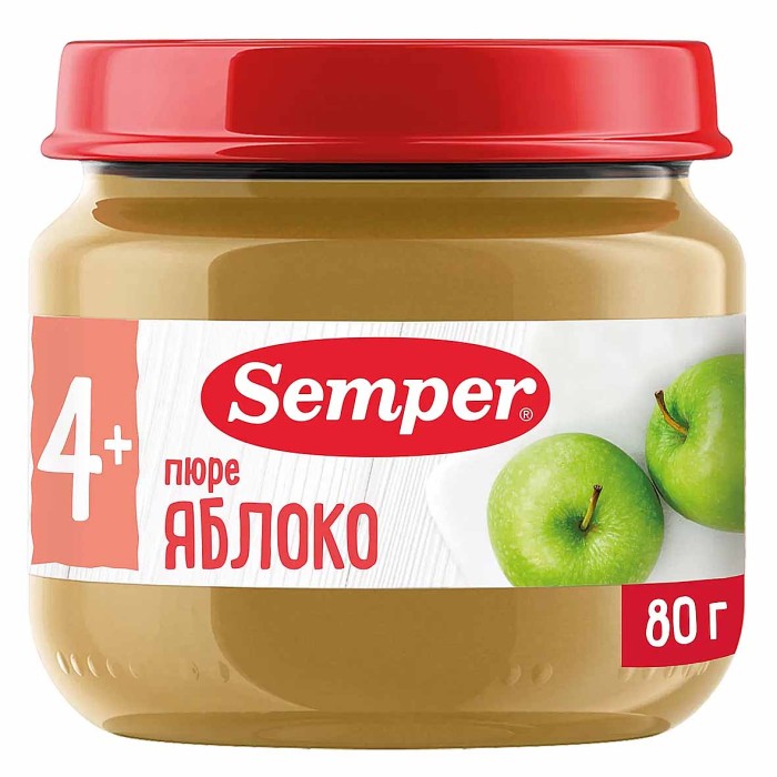 Пюре Semper яблоко 4+ 80гр ст/б