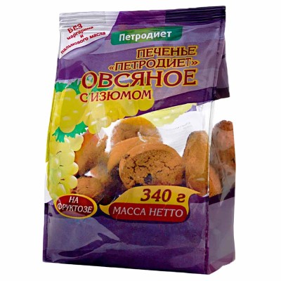 Печенье Петродиет  Овсяное с изюмом на фруктозе 340гр м/у