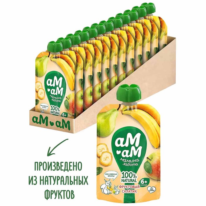 Пюре Ам-ам фруктовый салатик с 6мес 90гр пауч