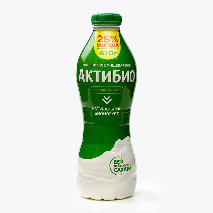 Биойогурт питьевой Актибио натуральный 1,8% 870гр пэт