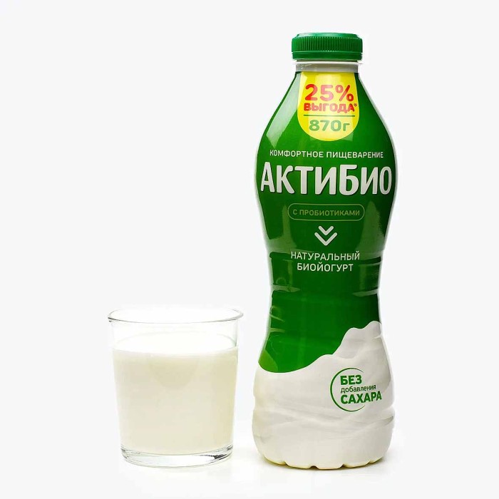 Биойогурт питьевой Актибио натуральный 1,8% 870гр пэт