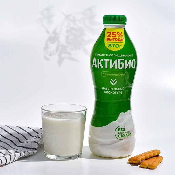 Биойогурт питьевой Актибио натуральный 1,8% 870гр пэт