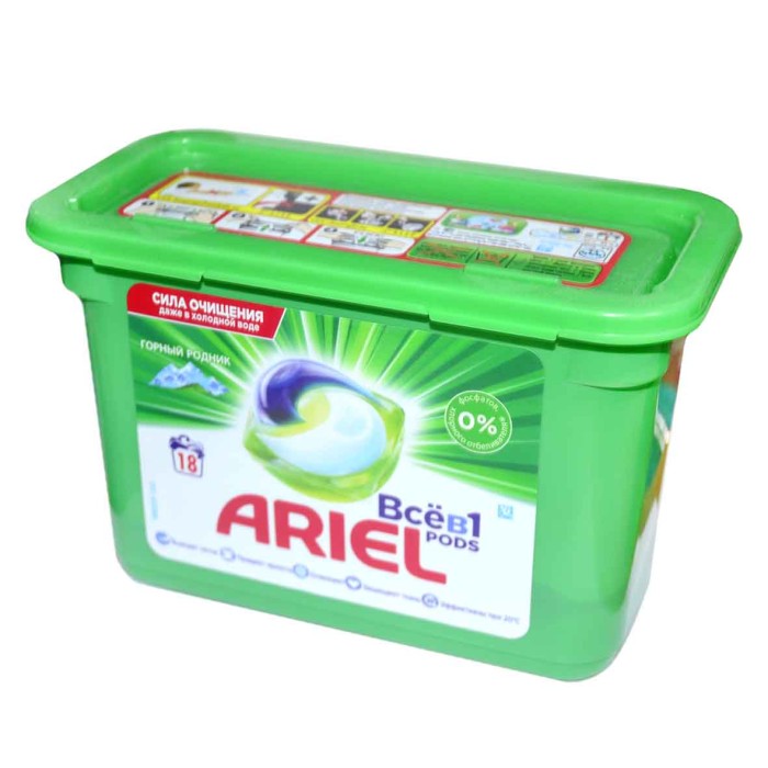 Капсулы для стирки Ariel Liquid Capsules Горный родник 18*27гр пэт