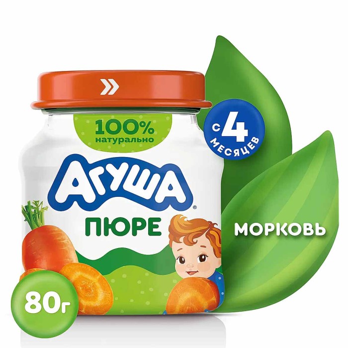 Пюре Агуша морковь с 4мес 80гр ст/б
