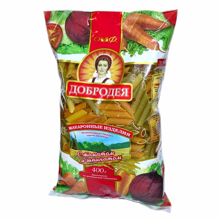 Макароны Добродея перья овощные 400гр м/у