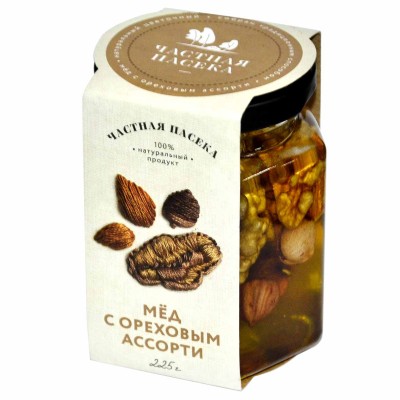Мед Частная Пасека натуральный цветочный с ореховым ассорти 225гр ст/б
