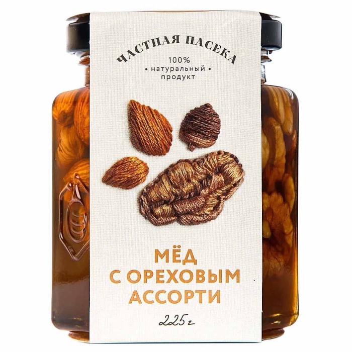 Мед Частная Пасека натуральный цветочный с ореховым ассорти 225гр ст/б