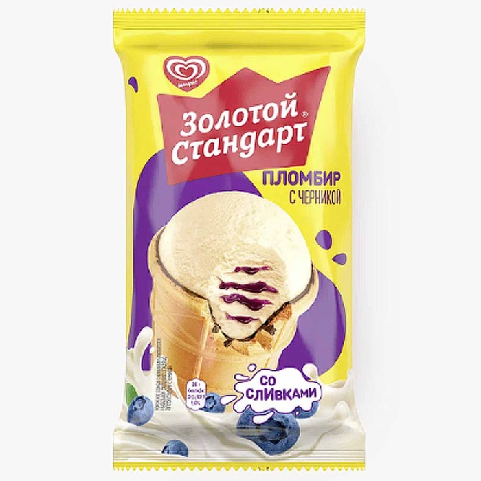 Мороженое Золотой стандарт Пломбир с черникой 80гр м/у
