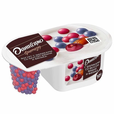 Йогурт Даниссимо Фантазия вишня-финик с шариками 6,9% 105гр пэт