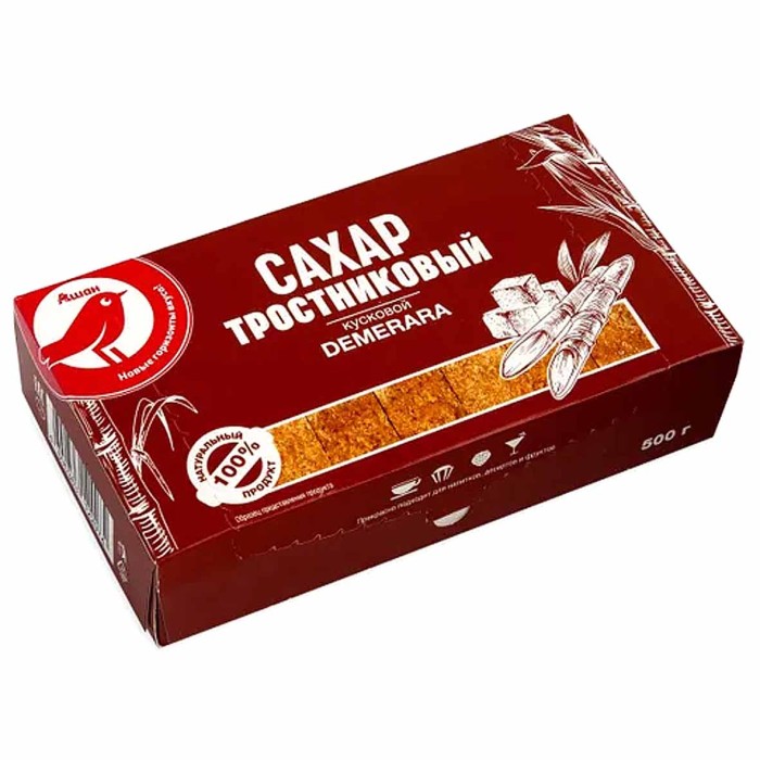 Сахар тростниковый Ашан Демерара кусковой 500гр к/у