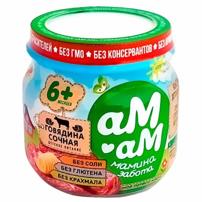 Пюре Ам-ам из говядины с 6мес 80гр ст/б