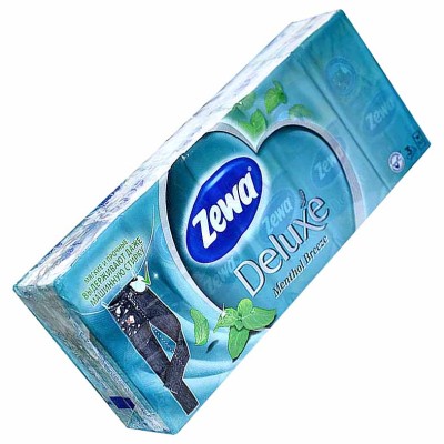 Платочки бумажные Zewa Deluxe Menthol 3сл 10*10шт м/у