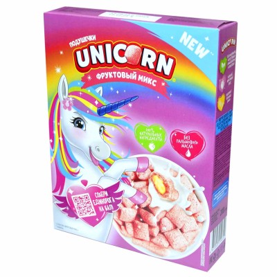Завтрак готовый Unicorn подушечки фруктовый микс 200гр к/у