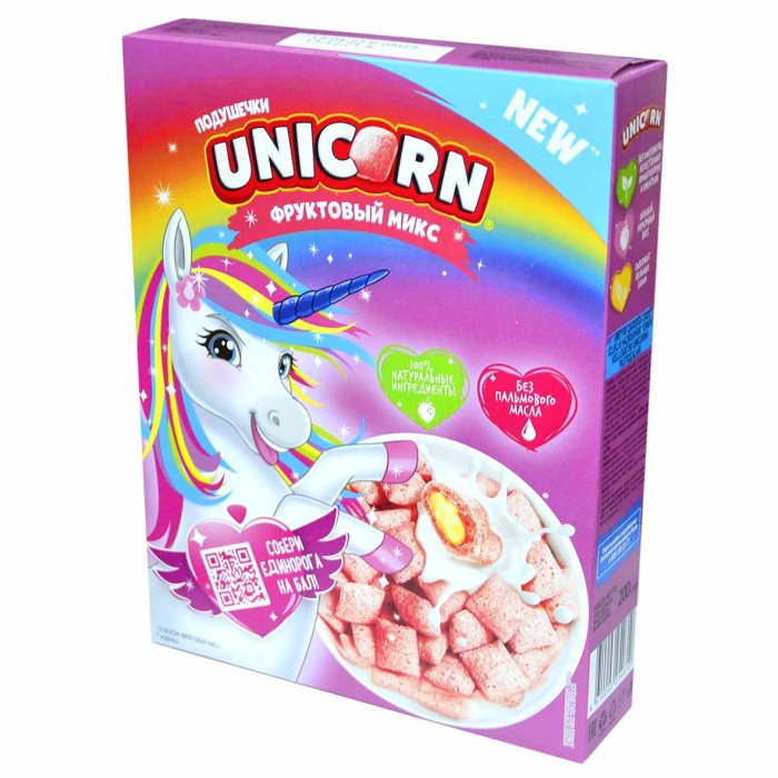 Завтрак готовый Unicorn подушечки фруктовый микс 200гр к/у