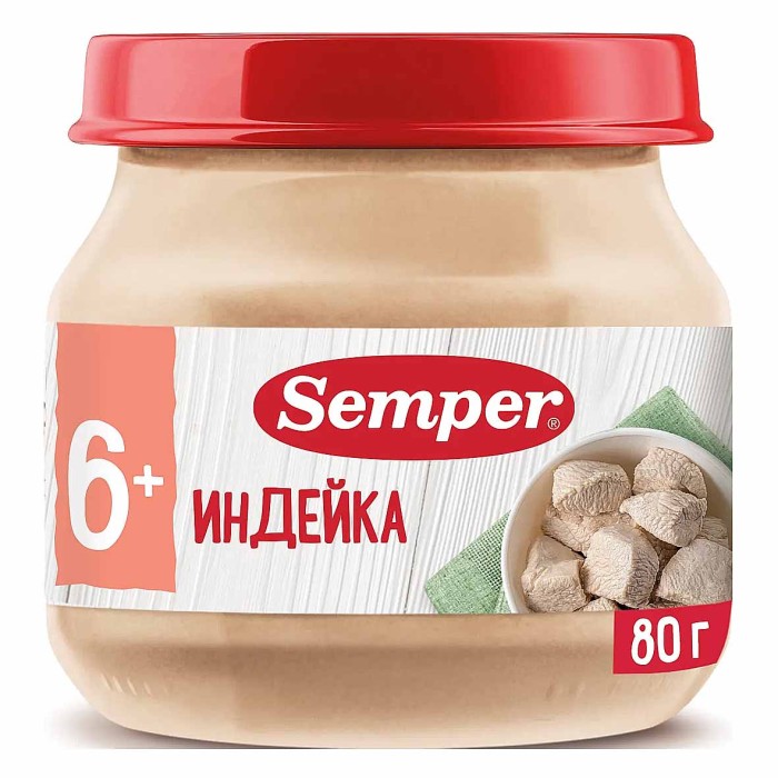 Пюре Semper индейка 6+ 80гр ст/б