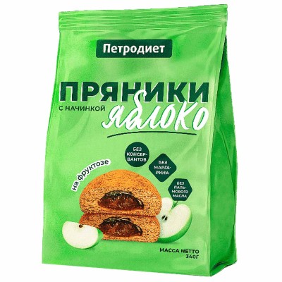 Пряники Петродиет с яблочной начинкой на фруктозе 340гр м/у