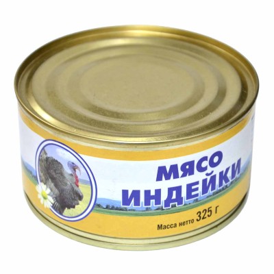 Мясо индейки ОВА тушеное в с/с 325гр ж/б