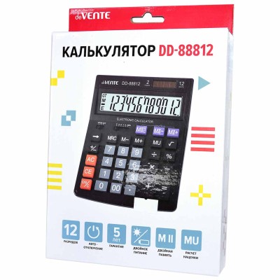 Калькулятор Devente настольный черный DD-8812 145х190мм арт4031332