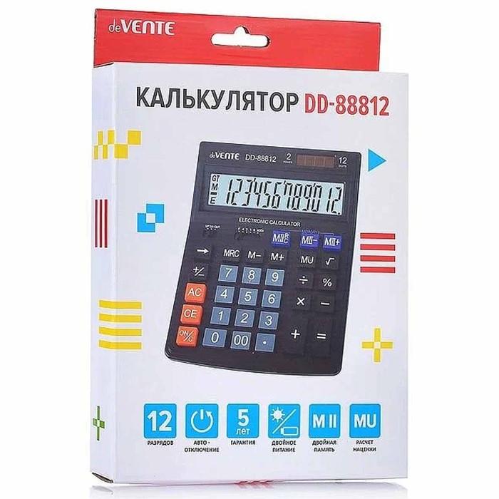 Калькулятор Devente настольный черный DD-8812 145х190мм арт4031332