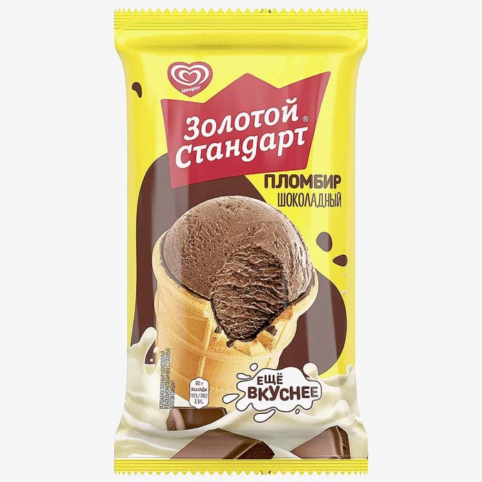 Мороженое Золотой стандарт Пломбир шоколадный 80гр м/у