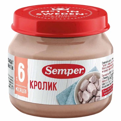 Пюре Semper кролик 6+ 80гр ст/б