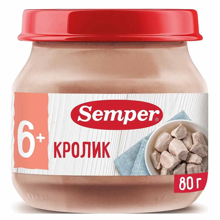 Пюре Semper кролик 6+ 80гр ст/б