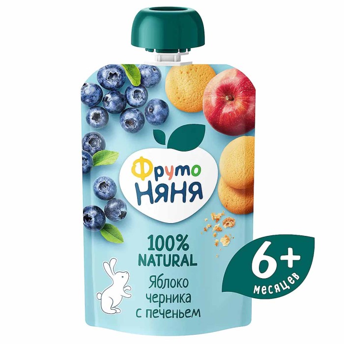 Пюре ФрутоНяня яблоко-черника с печеньем с 6мес 90гр пауч
