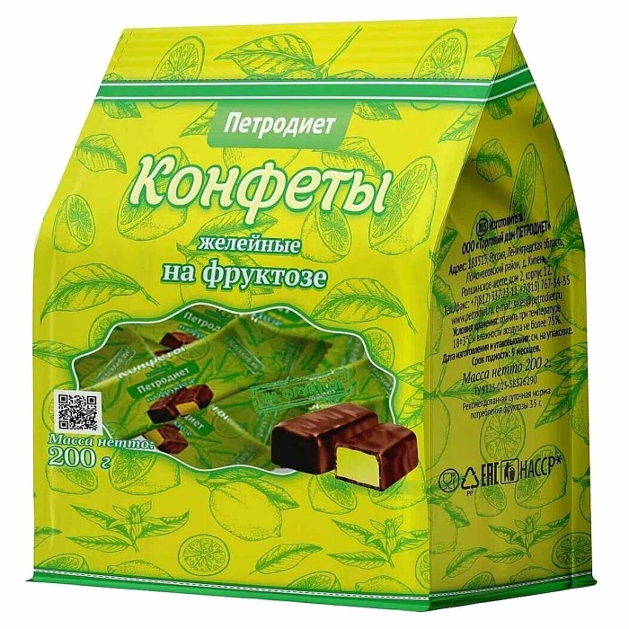 Конфеты Петродиет желейные на фруктозе 200гр м/у