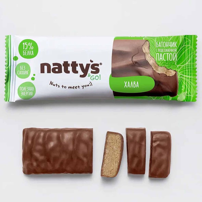 Батончик протеиновый Nattys Go халва 45гр м/у