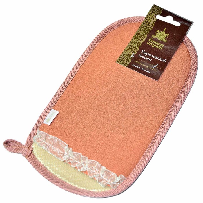 Мочалка-руковица Королевский пилинг с декором-тесьма 14,5*25см 3 цвета
