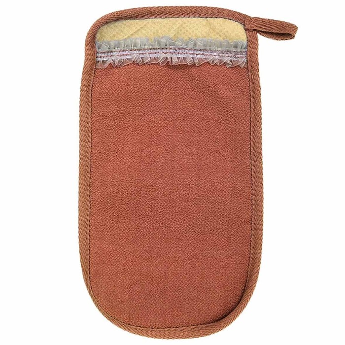 Мочалка-руковица Королевский пилинг с декором-тесьма 14,5*25см 3 цвета