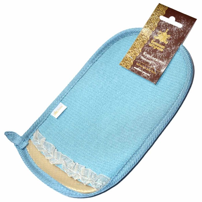 Мочалка-руковица Королевский пилинг с декором-тесьма 14,5*25см 3 цвета