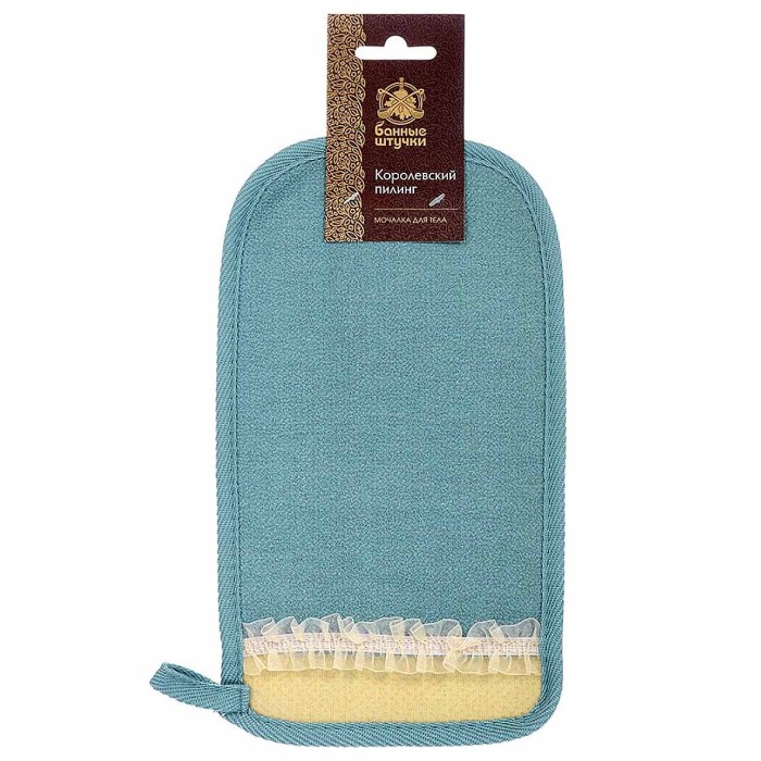 Мочалка-руковица Королевский пилинг с декором-тесьма 14,5*25см 3 цвета