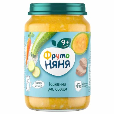 Пюре ФрутоНяня говядина-рис-овощи 9+ 190гр ст/б