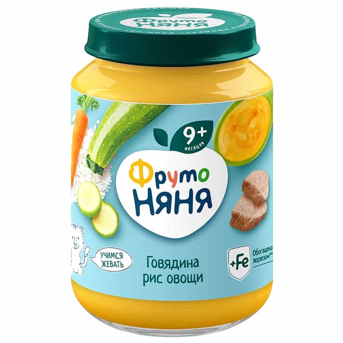 Пюре ФрутоНяня говядина-рис-овощи 9+ 190гр ст/б