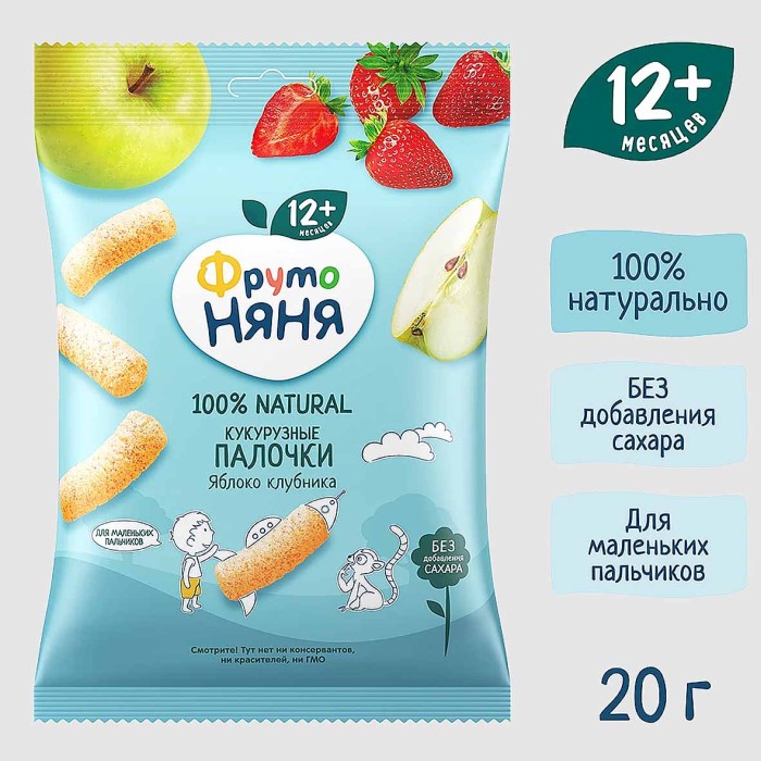 Палочки ФрутоНяня кукурузные яблоко,клубника 20гр м/у