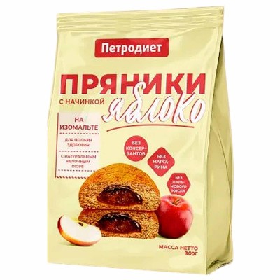 Пряники Петродиет  с яблочной начинкой на изомальте 300гр м/у