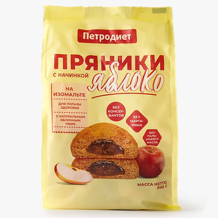 Пряники Петродиет  с яблочной начинкой на изомальте 300гр м/у