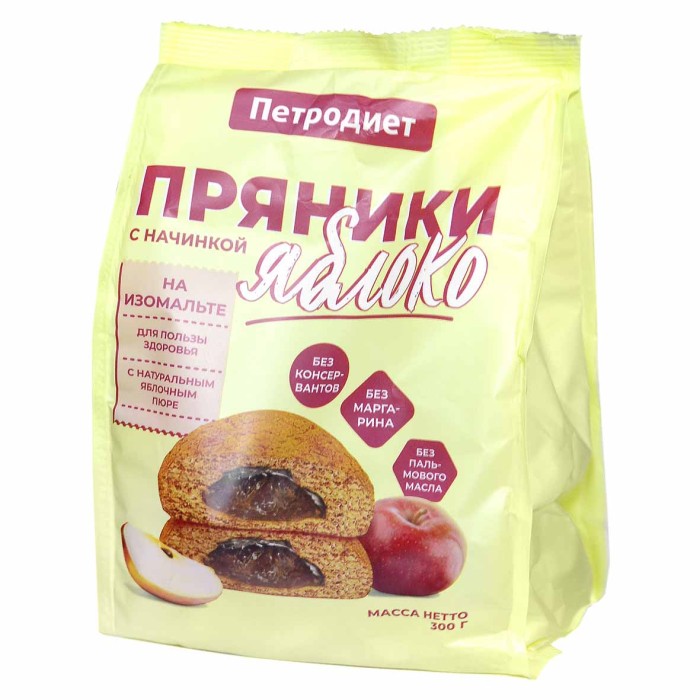 Пряники Петродиет  с яблочной начинкой на изомальте 300гр м/у