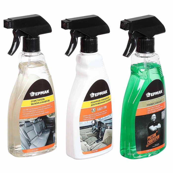 Набор подарочный Ермак NG для ухода за автомобилем полироль, очиститель велюра и стекол арт727-017