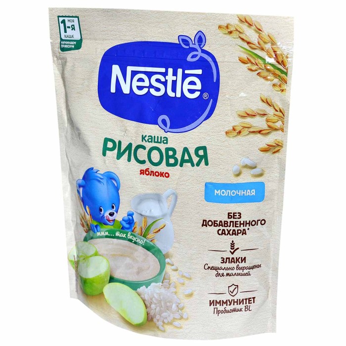 Каша Nestle рисовая молочная с яблоками с 4мес 220гр д/п