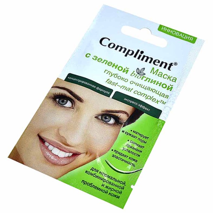 Маска для лица Compliment с зеленой bio глиной очищающая fast-mat complex 7мл м/у