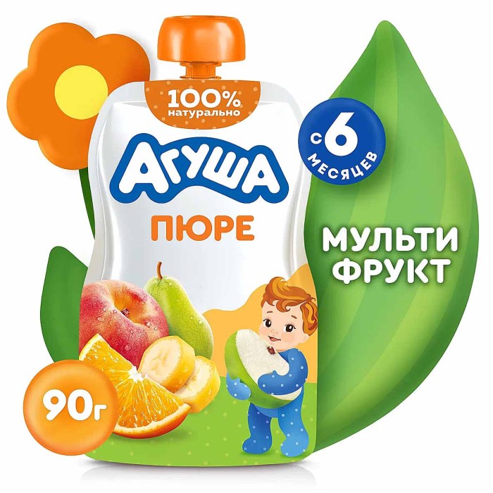 Пюре Агуша мультифрукт с 6мес 90гр пауч