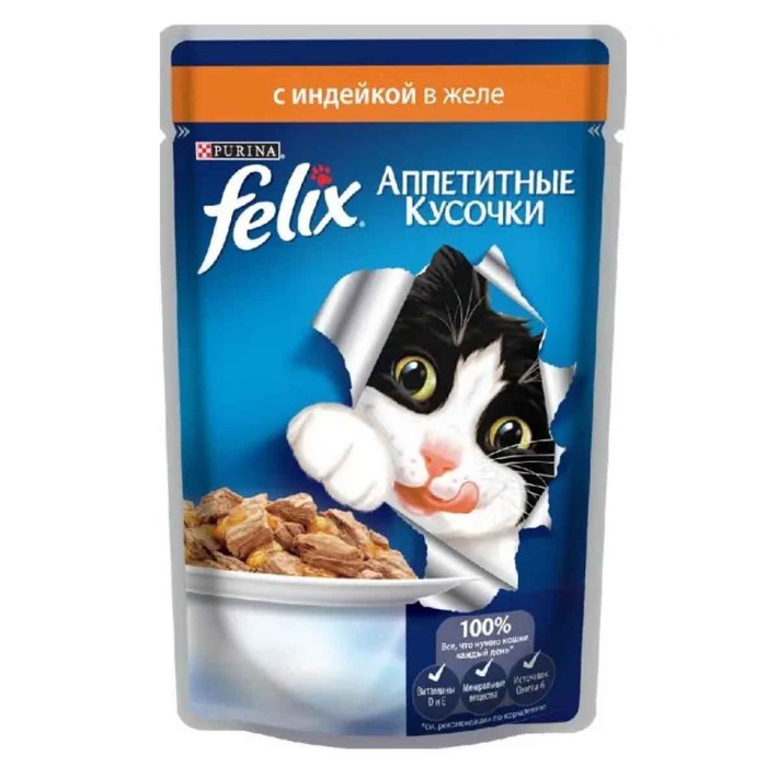 Корм для кошек Felix с индейкой в желе 85гр пауч